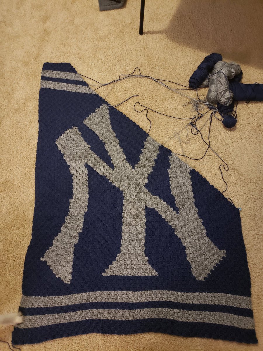 lookwatkailagot's tweet photo. The end is in sight, as the blanket had to be moved to the floor for a proper picture. As you can see, it is beagle approved ππΆ #dueinMay #fourthnephew #stillonlyoneniece #SirAtlasTaco #Iamnotlookingforwardtountanglingallthatyarn https://t.co/3Php2RHfs1