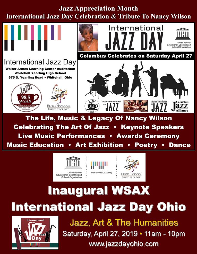 April is Jazz Appreciation Month.  On Saturday, April 27th, from 11am until 10pm, Central Ohio goes global, as we join in with The United Nations UNESCO Herbie Hancock Institute to celebrate International Jazz Day with an all day celebration of the art of jazz.