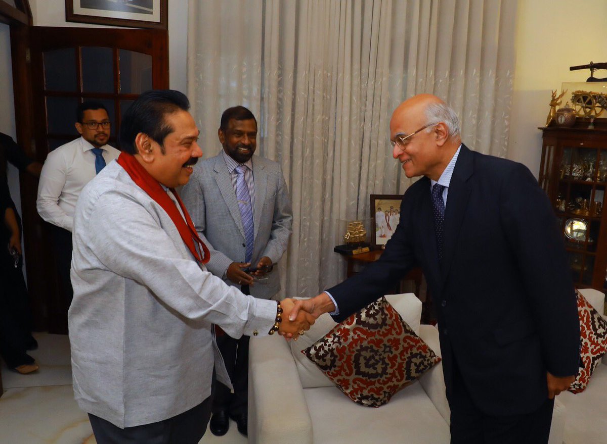 PresRajapaksa's tweet photo. Former National Security Advisor of India, Mr. Shivshankar Menon visited me at my residence yesterday. Our discussion revolved around the current political atmosphere in both our country’s and plans for the future. https://t.co/qwkVrNoOyW
