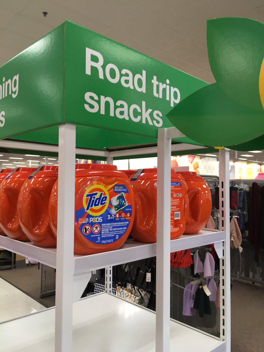 JibNatural's tweet photo. To the guy who stocks the shelves at my local @Target, you the real MVP. #tidepodchallenge #roadtripsnacks https://t.co/LSzJj9nAVB