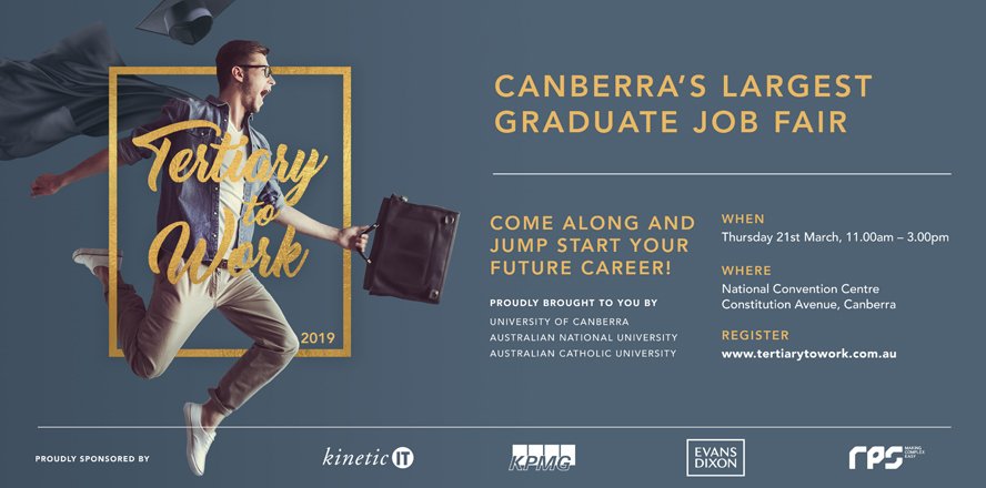 Tertiary to Work (TTW) Canberra's only Graduate Careers Fair for students of all disciplines is on tomorrow 21 March. Hurry and register now: bit.ly/2OgBlWy @AnuCareers @ANULSS  @ANUILS
