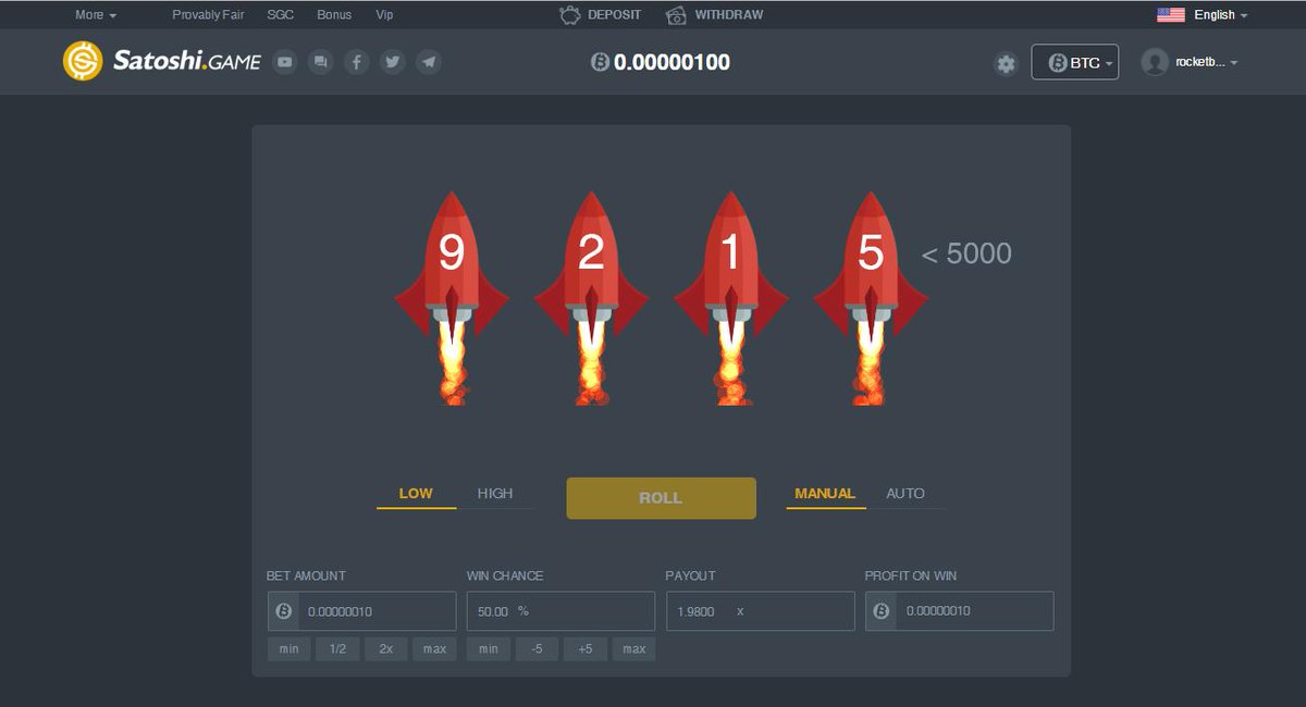 SatoshiGameVip's tweet photo. RocketDice in https://t.co/KnATJxtq2t  Platform , The Best Dice Game In The World ! Only 1% House Edge ! Let's light up the Rockets Together Now ! https://t.co/aMWLdN5Kox   #bitcoin #crypot #cryptocurrency https://t.co/SmDrLmgSqF