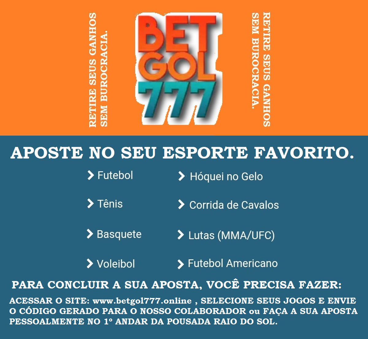 Pousada Raio do Sol on X: * UM OFERECIMENTO DE: #BETGOL777