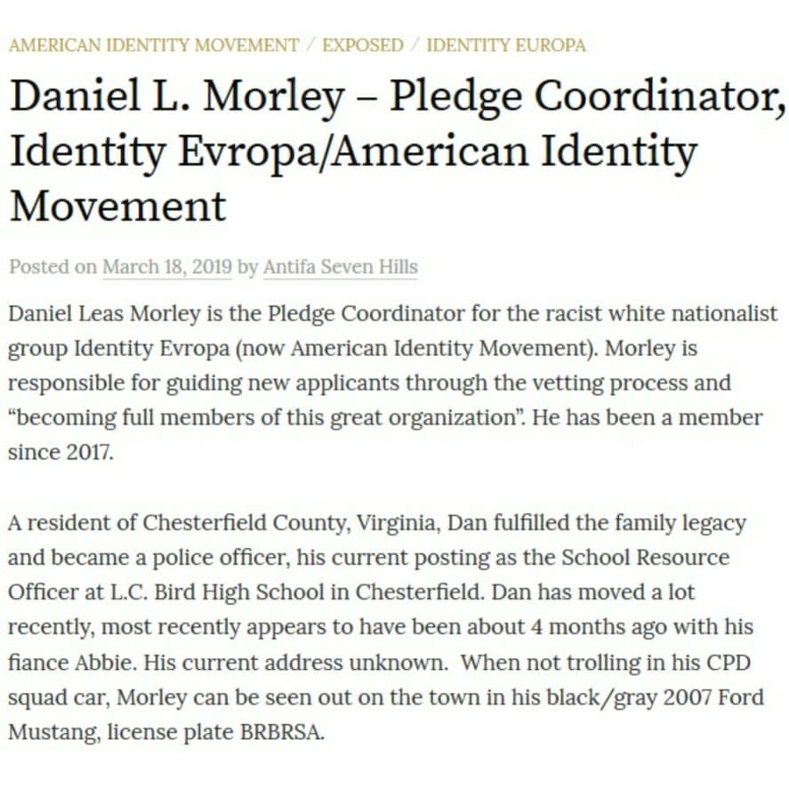 RVANewSouth's tweet photo. How deep does the network of White Supremacist KKKops run throughout the Commonwealth of Virginia? This concern should be taken very seriously and investigated under the direction of @GovernorVA https://t.co/2mMTwXNVou