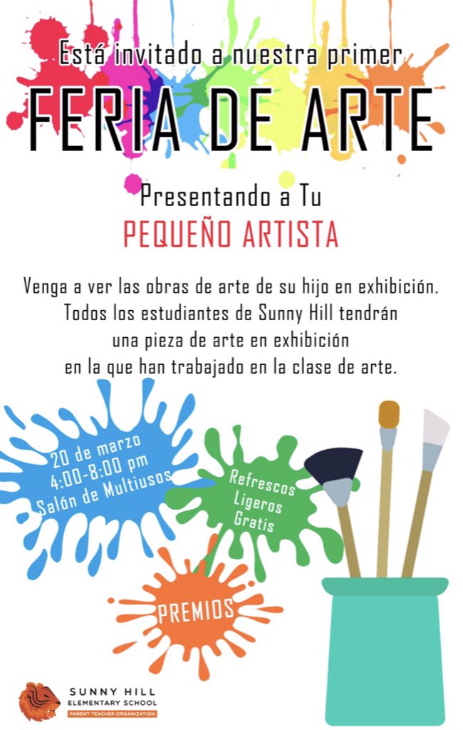 🖼🎨🖌🖍 Come to the Art Fair!! Come see all the amazing artwork students created! | 🖼🎨🖌🖍¡Ven a la Feria de Arte! ¡Ven a ver todos los increíbles trabajos de arte creados por los estudiantes! @lizjimenezbure @CArmendarizMxwl <a href="/SunnyHill220/">Sunny Hill Elementary School</a>