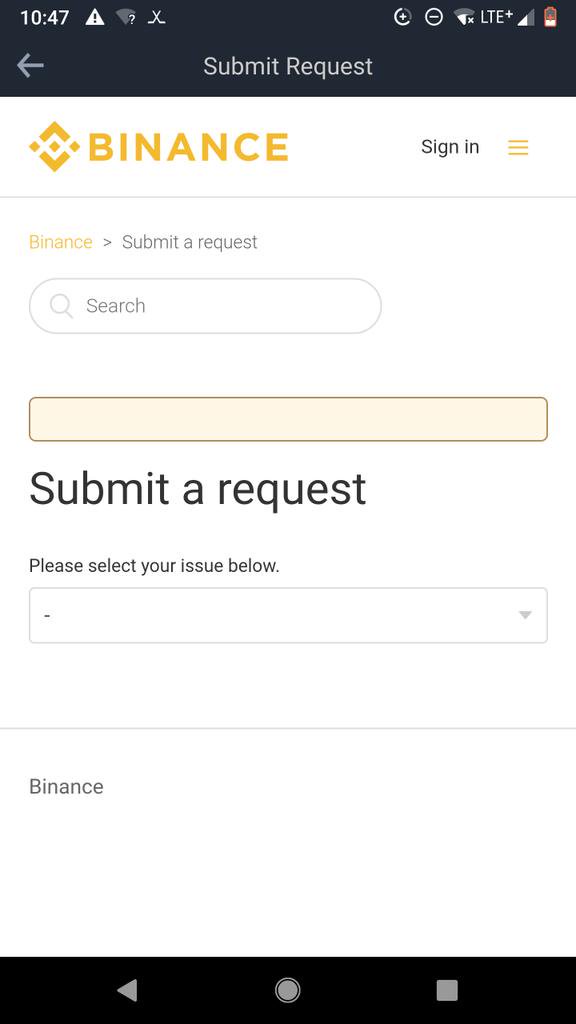 PaultheStedman's tweet photo. @BinanceHelpdesk I get to this page under "support" and I can choose the problem from the drop down menu but nothing else on the screen can be selected and I can't seem to type in any area or box. The "sign in" link and menu do nothing, and I'm already signed in https://t.co/EdFfpzJy3N