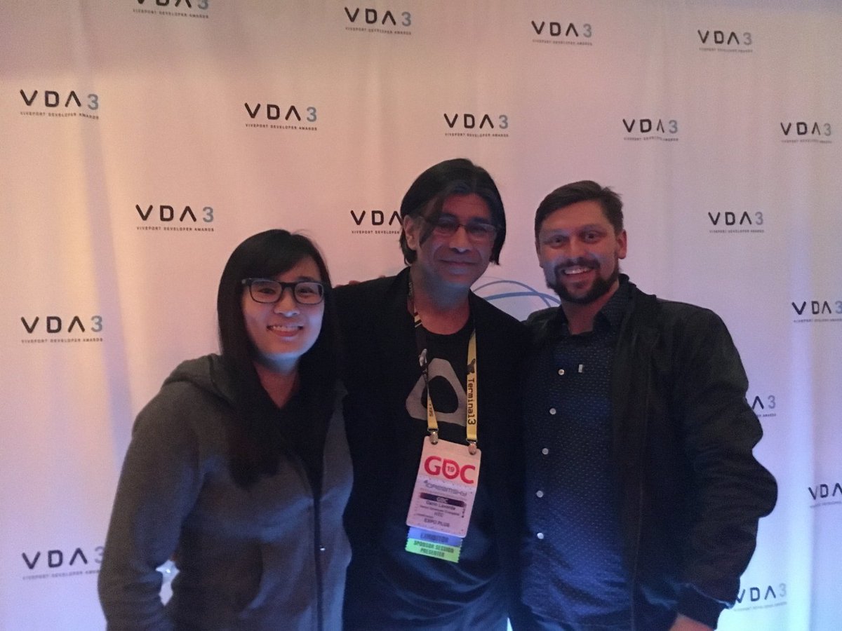 jetleigh's tweet photo. last night at the #VDA3 Awards in San Francisco with team mates Dario and Justin #Viveport #htcvive #GDC19 🤙 https://t.co/TuFGw9Iq1x