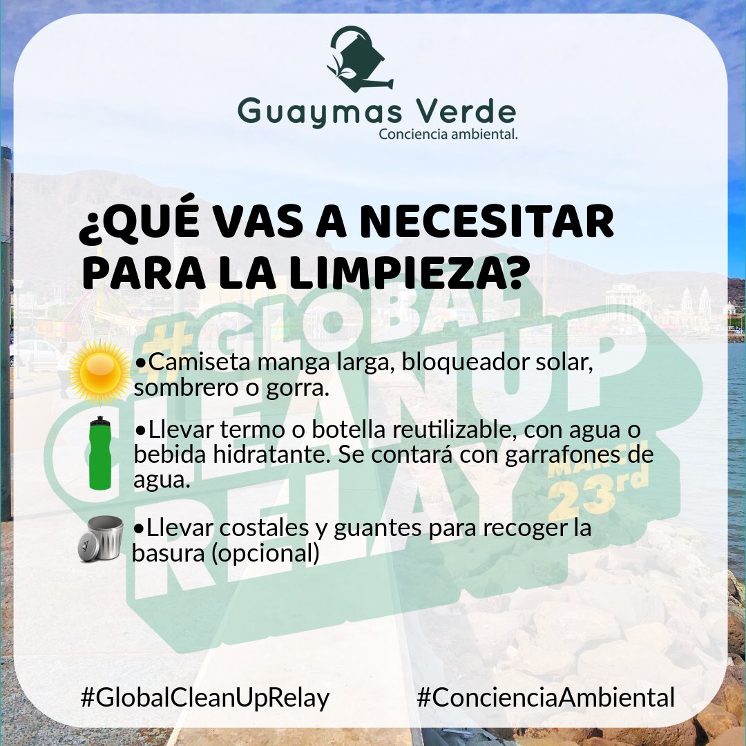 GuaymasVerde's tweet photo. Sé parte de la limpieza global éste 23 de marzo a las 2:00 PM en el malecón turístico 🌎.
#ConcienciaAmbiental #GuaymasLimpio #GuaymasVerde #globalcleanuprelay #BasuraChallenge https://t.co/KGXfwmxE6J