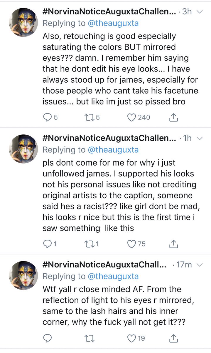 dropthedramapod's tweet photo. James Charles has been accused of stealing makeup looks, and also editing them onto his eyes. James replied to this accusation with a video of him with the full makeup look on. https://t.co/3XwyTpXCvw