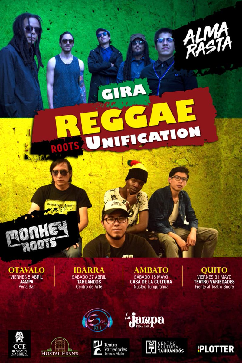 monkeyrootsss's tweet photo. REGGAE UNIFICATION 2019
¡FECHAS CONFIRMADAS!
OTAVALO - 5 de Abril
IBARRA - 27 de Abril
AMBATO - 18 de Mayo
QUITO - 31 de Mayo
CONTACTOS: 0984270817 / 0979359153
#ReggaeUnification #MonkeyRoots #AlmaRasta #Roots #ReggaeEcuador #Otavalo #Ibarra #Ambato #Quito https://t.co/IQDY5tYsdJ