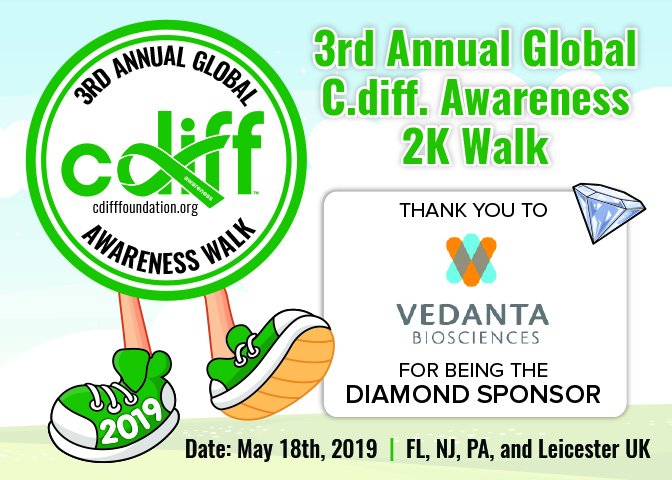 cdiffFoundation's tweet image. #grateful For @VedantaBio  
The Diamond sponsor of the
#CdiffWalk2019 3rd Annual Global #cdiff #Cdifficile #Awareness #Walk #NJ #PA #FL #UK
MAY 18th cdifffoundation.org