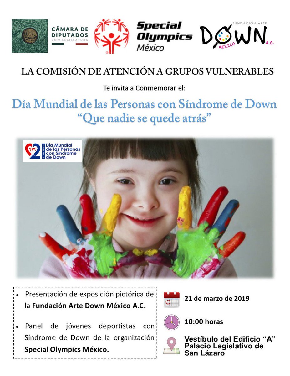 El próximo 21 de marzo se conmemora el día mundial de las personas con Síndrome de Down y en <a href="/ArteDownMx/">Fundación Arte Down</a> lo festejaremos con una exposición de pintura en el vestívulo de la <a href="/Mx_Diputados/">H. Cámara de Diputados</a>. RT para su difusión, por favor.
