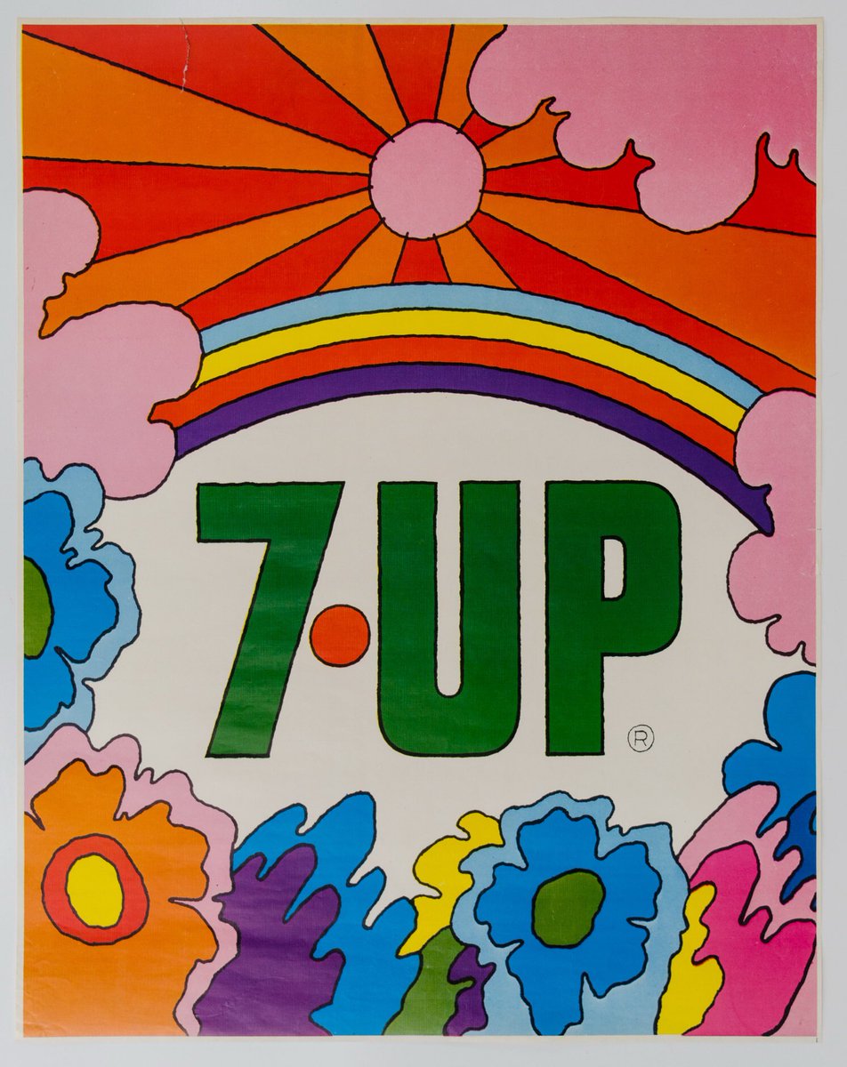 b_treat's tweet photo. Derivative of #1969 #7Up #UnCola #UnCannyInCans by #JohnAlcorn early member of famed #PushPinStudios co-founded by #MiltonGlaser #SeymourChwast #ReynoldRuffins & #EdwardSorel
ONLY KNOWN PAPER COPY 17x22” Dozens of #TheUnCola posters available on eBay
#flowerpower #60s #Woodstock https://t.co/8FmV56dy4R