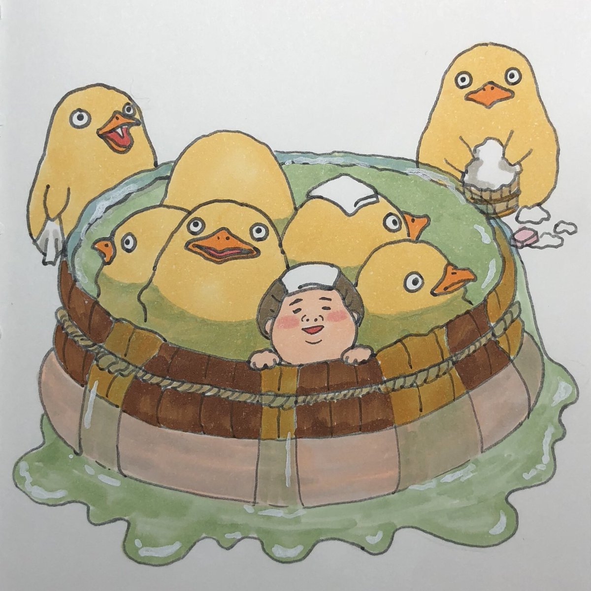 Momomomomonga59 絵で夢を叶えるシリーズ おおとり様とぎゅうぎゅうで入浴した い ジブリ Ghibli 宮崎駿 千と千尋の神隠し おおとりさま イラスト コピック