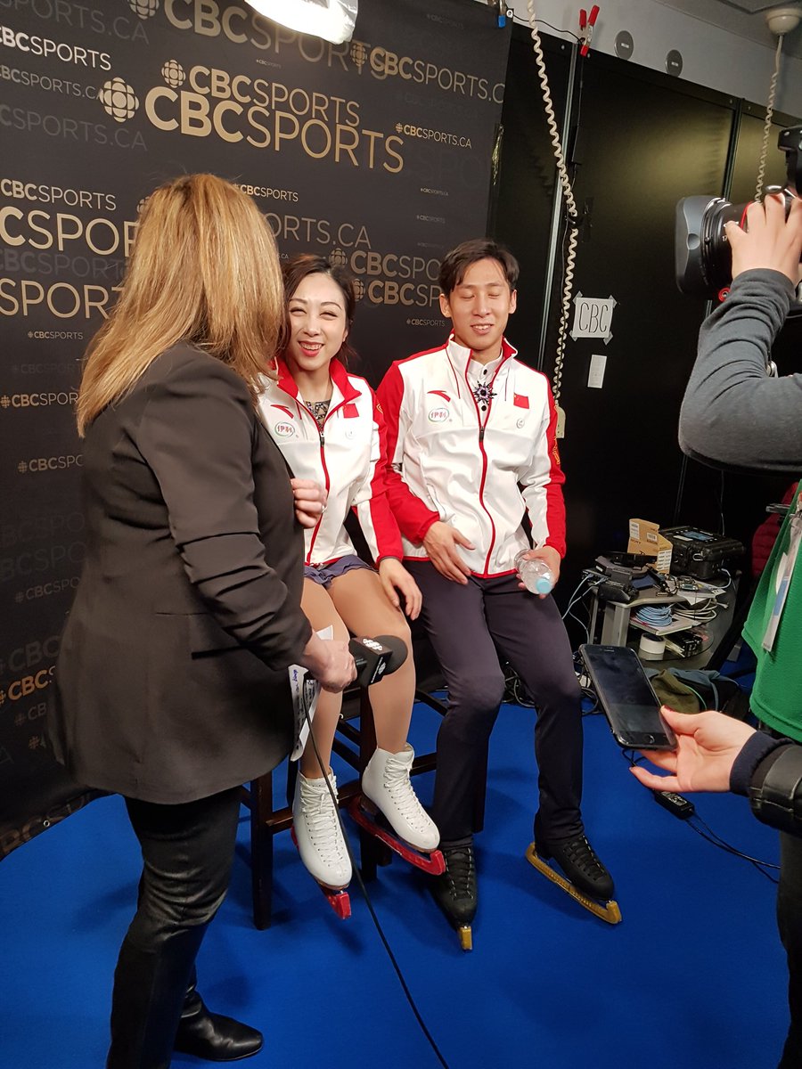 BrendaCBCSports's tweet photo. Wenjing Sui and Cong Han drop by after setting a new record in the Short.
#cbcskate #cbcsports https://t.co/OY6lGpl5xm