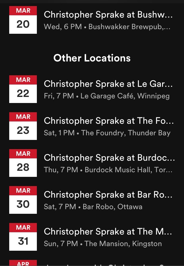 LastMatchRecord's tweet image. Tour dates can also be found on Spotify!
#tour #tourdates #canada #canadiantour #spotify #spotifyplaylist #spotifyindie #regina #winnipeg #thunderbay #saultstemarie #toronto #montreal #ottawa #kingston #singer #songwriter #indie #indierock #folk #altcountry #americana