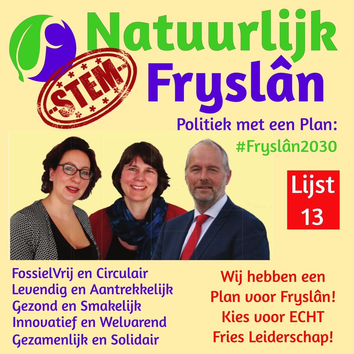 U maakt het verschil!  Stem Natuurlijk-Fryslân. Lijst 13.
#Klimaat #biodiversiteit
#Friesland #PS2019 #Fryslan2030
#ferkiezings2019 #dorpen #wijken