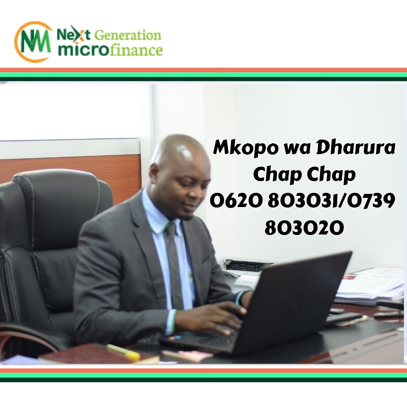 Kwa mikopo ya dharura ndani ya masaa wenye masharti rahisi,karibu Next Generation Microfinance tutatue dharura yako.Tupigie simu 0620803031, 0739803020 au 0739803030 kwa maelezo zaidi.Karibu sana