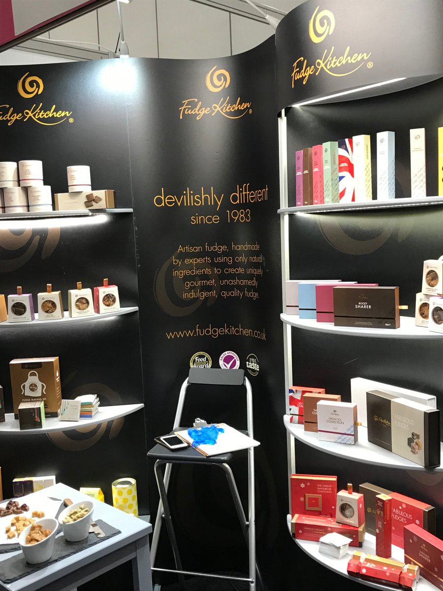 dandylisa's tweet photo. Last day @IFE_Event and last chance to see the whole @fudgekitchen range of newly packaged #brittles, #caramels and #fudges, including @FoodBev #WIFA19 finalist #Lemongrass & #Chilli brittle, new #dairyfree #PeanutBrittle and #TuskShop retro sweet #fudge selection: Stand N3328 https://t.co/amTeICRJUL