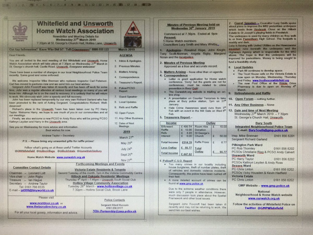 Home watch meeting  27th march