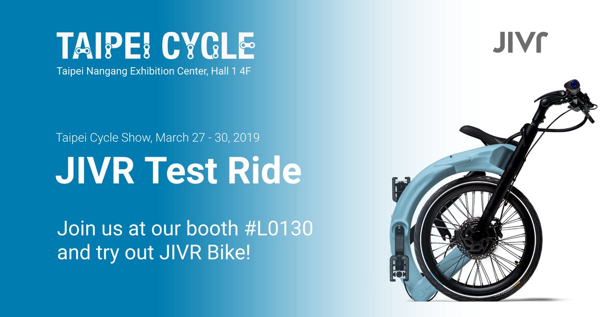 Only 7 days left to #TaipeiCycleShow! Ready for one of the leading bicycle trade shows in the world? We definitely are and we'll be there to meet you, introduce you to our JIVR Bike and offer you Test Rides. Join us at booth #L0130 in Taipei Nangang Exhibition Center, Hall 1, 4F.