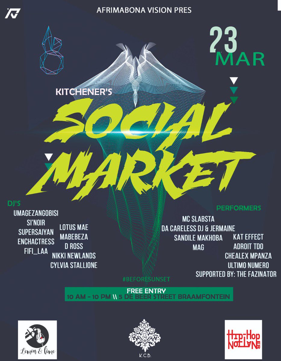 Slabsta's tweet photo. Catch Mc @Slabsta this Saturday @BarKitcheners Social Market #BeforeSunset from 14h00 till 18h00. Don't miss out! π₯π₯ #YDDMEp #SummerLoveEp #TheStarters #RunEastrand #TheBreakThroughEp #4TheKulture #1FiveMusicGroup #StreetWarmEntertainment #HarmonicRepublic #Hiphopernation https://t.co/6ENqqFzGst
