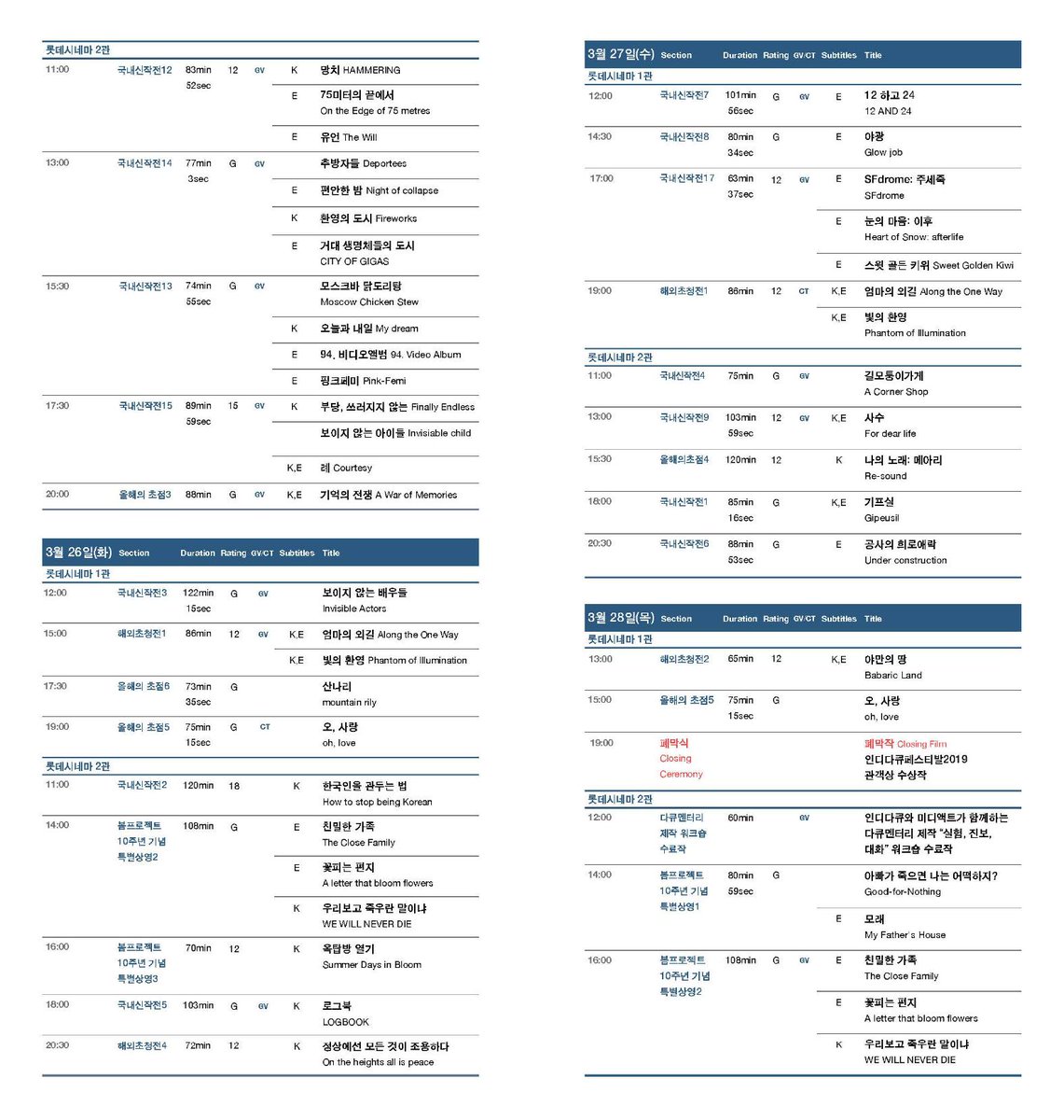★D-1★ #인디다큐페스티발 2019 상영시간표(3월21일-28일)를 확인하세요! goo.gl/wNmddb  예매는 bit.ly/1UeLBh8