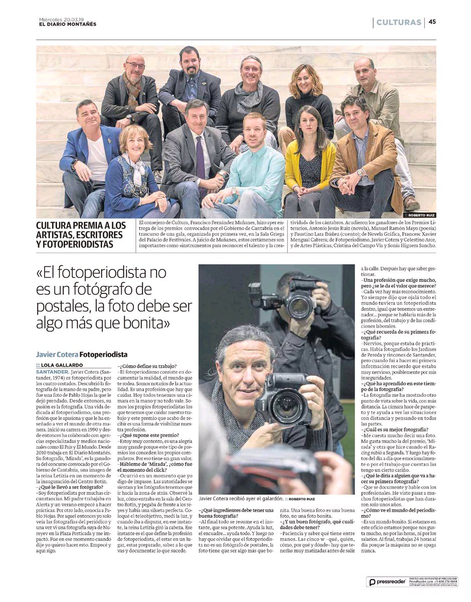CLICK20FOTO's tweet photo. Nos gusta ver en las páginas de @dmontanes la noticia de compañeros Fotoperiodistas premiados como son @javiercotera74 y Celestino Arce cuyas fotos estarán expuestas también en #comillas desde el próximo 1 de abril #Click2017 https://t.co/9ZEWfdfbGr