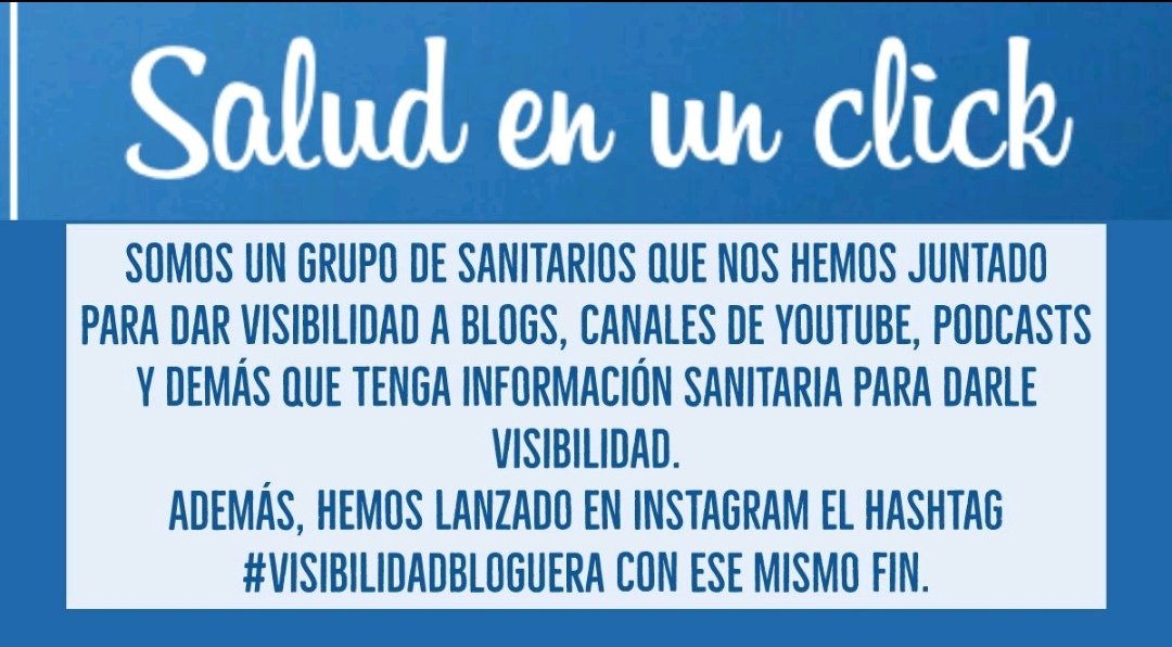SaludClick's tweet photo. Sabéis qué es Salud en un Click?
➡️ Sabéis qué significa #VisibilidadBloguera?
➡️ Somos un grupo de profesionales que da visibildad a blogs, vlogs, podcast y webs de contenido en salud
🔁 Así como pacientes que cuentan su experiencia y da consejos para los recién diagnosticados https://t.co/TIb0jC8GMP