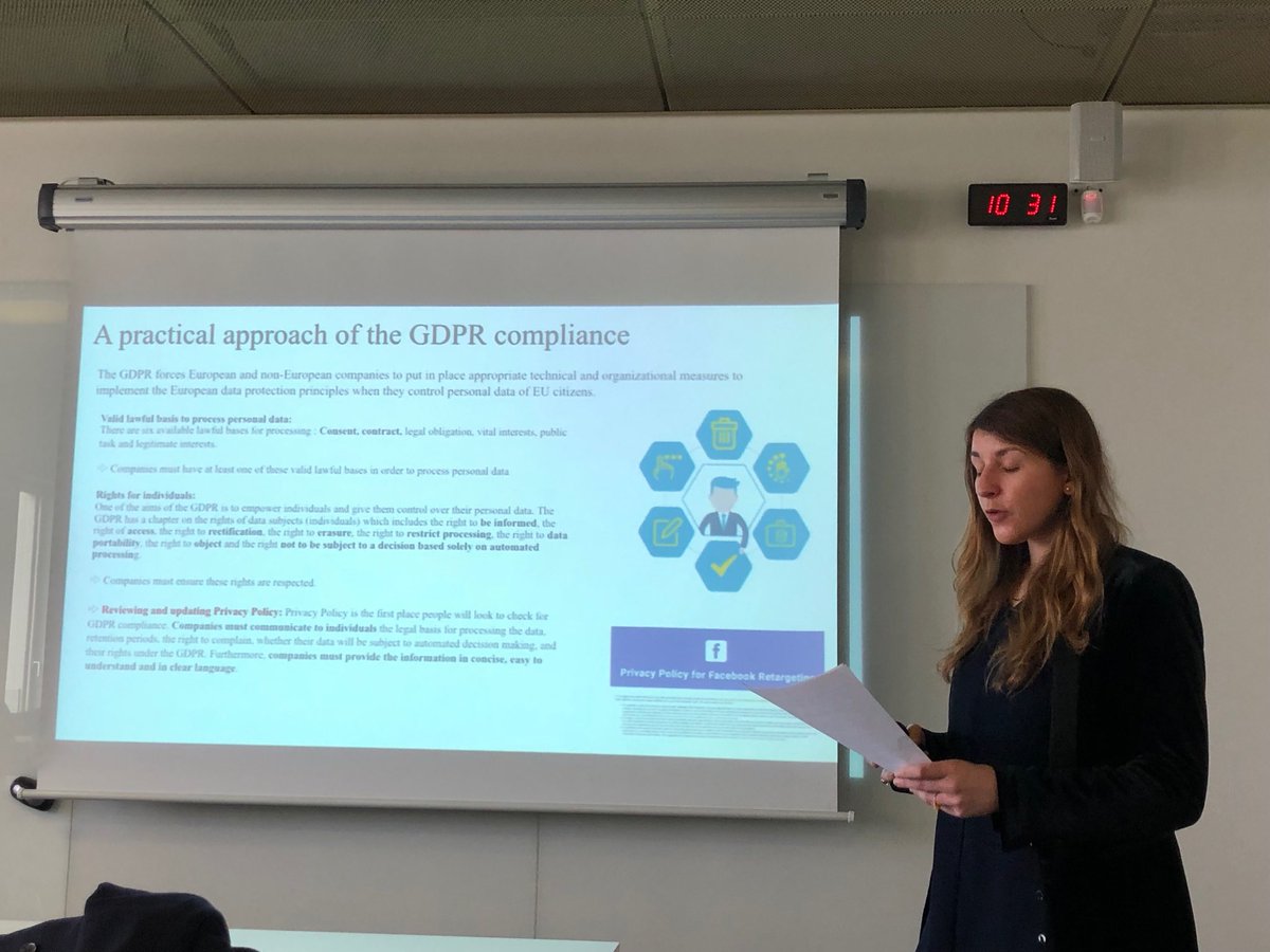 davidamariles's tweet photo. Nevyn Fournel and Aurore Trousse students of LLM @HECParisMasters presenting the report in the application of #smartcontracts to #CSR and the new #GDPRApp as part of the #lawtech class @bakermckenzie. Joint event @HECParisLaw and NII @jouhouken https://t.co/2v5b674b3l
