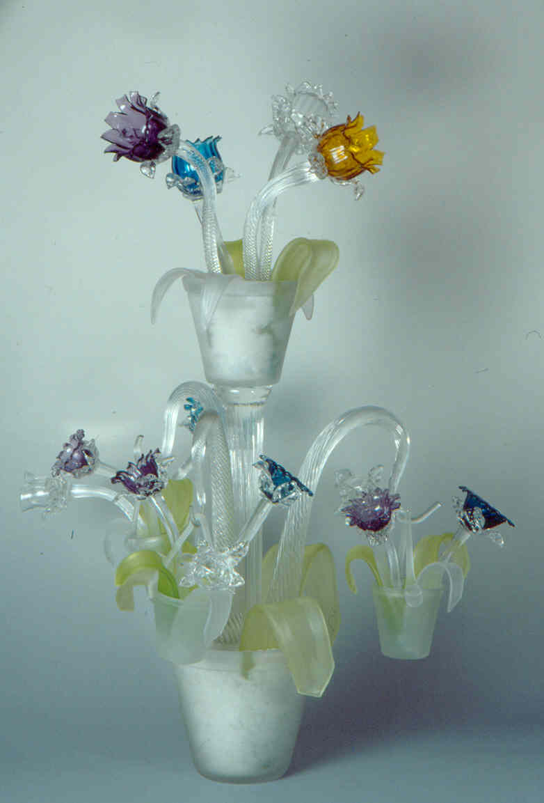 DudleyMuseum's tweet photo. Today marks the #SpringEquinox & #InternationalDayofHappiness here is a wonderful bouquet of spring flowers to brighten up your day! 'Hanging Baskets' by Mark Locock, is a studio glass sculpture inspired by Victorian epergnes. #DMBCglasscollection #springtime https://t.co/lWN2ljlrzY
