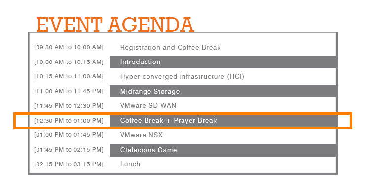 ctelecoms_ksa's tweet photo. Now it's time for Coffee ☕ & Prayer Break! 🕌
#Futureproof_Infrastructure_Transformation #digitaltransformation #networking #DellEMCMEA #Datacenter #VMware #Ctelecoms https://t.co/9n1F5i4q4b