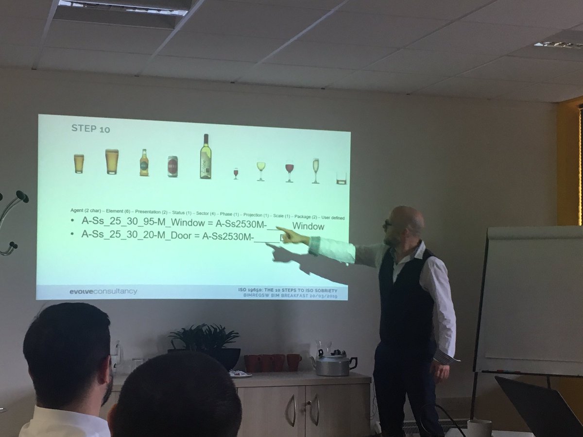 Finally - the 10 steps to #ISO19650 #BIM sobriety are explained! Thanks Nigel <a href="/EvolveBIM/">Evolve Consultancy</a>.👌🏻✔️ #BIMRegSW #BIMbreakfast