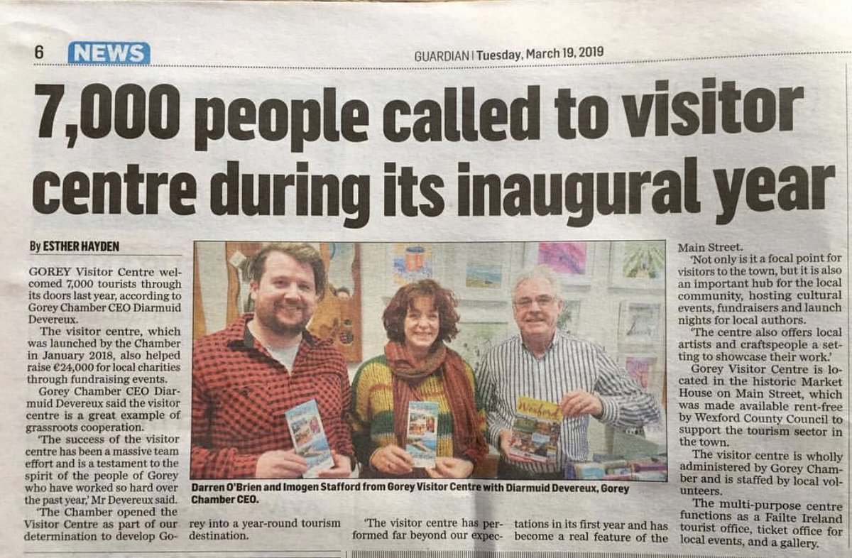 LoveGorey (@love_gorey) on Twitter photo Lovely write up in the <a href="/GoreyGuardian/">Gorey Guardian</a> on the thriving Gorey Visitor Centre 👏 Well done guys! 💯 #NorthWexford Lovely write up in the <a href="/GoreyGuardian/">Gorey Guardian</a> on the thriving Gorey Visitor Centre 👏 Well done guys! 💯 #NorthWexford