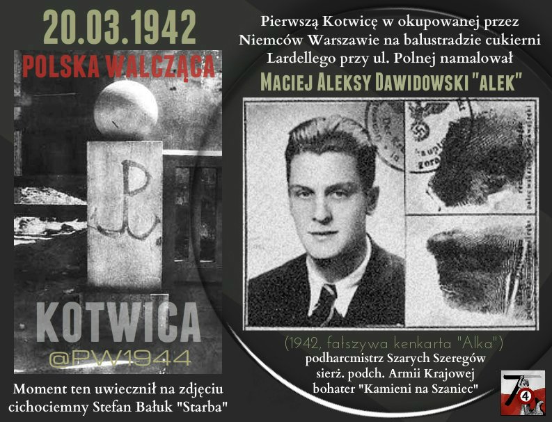 'Moją Oj­czy­zną jest Pol­ska Pod­ziem­na Wal­czą­ca w mro­ku, sa­mot­na i ciem­na Czy tam, czy tu­taj, to jed­no nas łą­czy Nurt nie­śmier­tel­ny, co we krwi się są­czy' 🇵🇱 77 lat temu Warszawa podniosła 'Kotwicę' Polski Walczącej pierwszy raz znacząc mury tym znakiem #PW1944