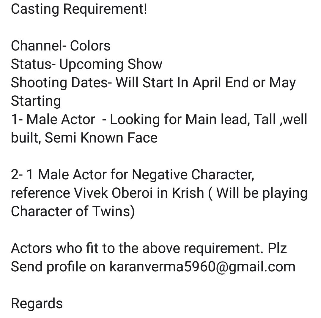 ActorKaranverma's tweet photo. Casting Requirement https://t.co/F9i1UUZARa