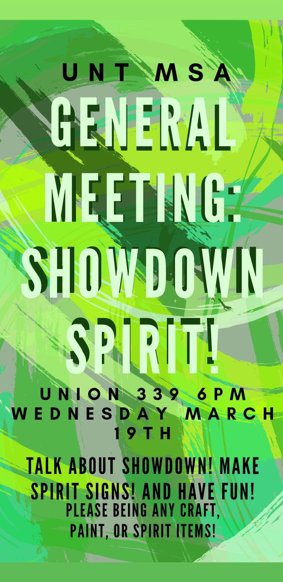 untmsa's tweet photo. Tonight on March 20th! Lots of fun craft activities for showdown! If you have any extra supplies like paint, posters, glitter, etc come and bring!! We're also gonna film the promo video too! https://t.co/0l93mcsXkY