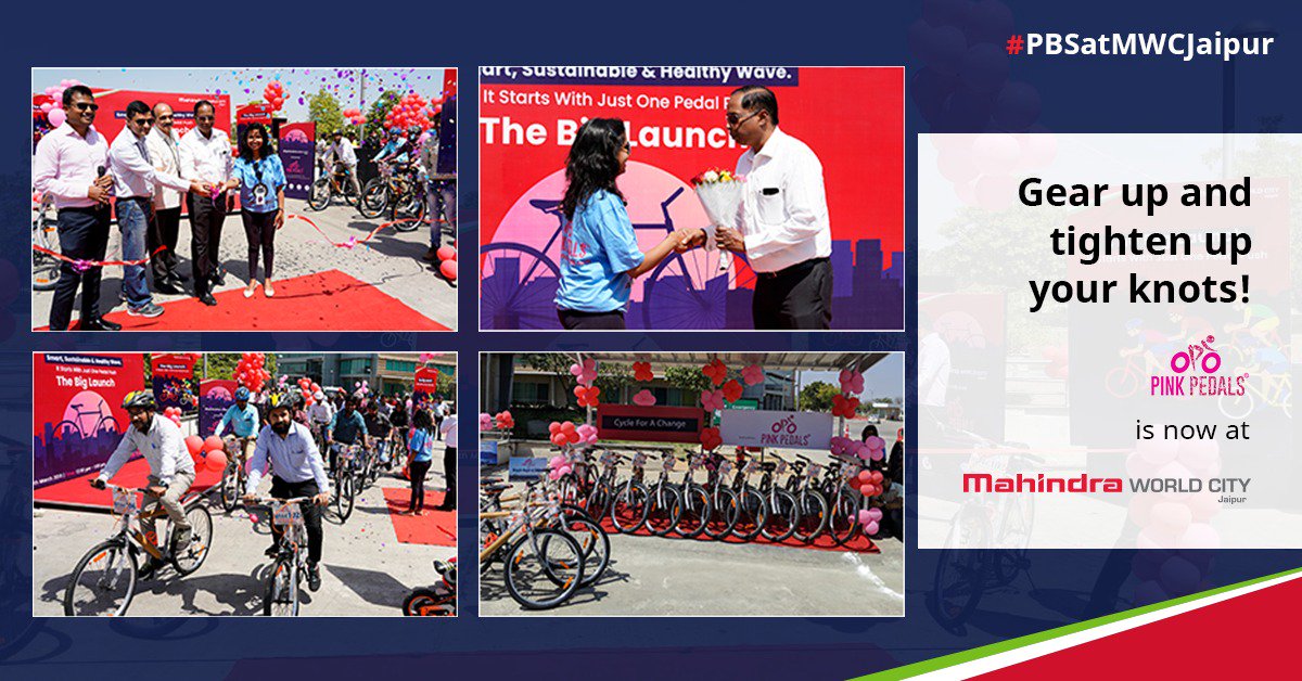 Mah_WorldCity's tweet photo. The beginning of a sustainable future starts with one pedal push. We, at #MWCJaipur, launched a new mode of transport that's smart, sustainable and healthy. With #PinkPedals, the journey within the vicinity is now going to be fun and interesting. Here’s a glimpse. #PBSatMWCJaipur https://t.co/188Sx2voQr