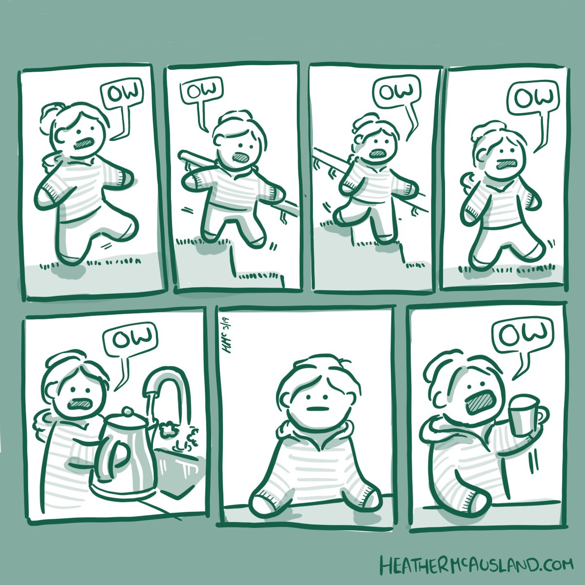 HMcAusland's tweet photo. Getting up today is pretty tough after the gym yesterday! I'll keep telling myself it's good pain!
.
.
.
#avoidingstairs #gym #ouch #hurting #ow #feelingtheburn #theburn #gymtime #weights #weightlifting #HMc #Cartoon #Comicstrip #illo #illustration #artist #art https://t.co/TXjJAtqXU0