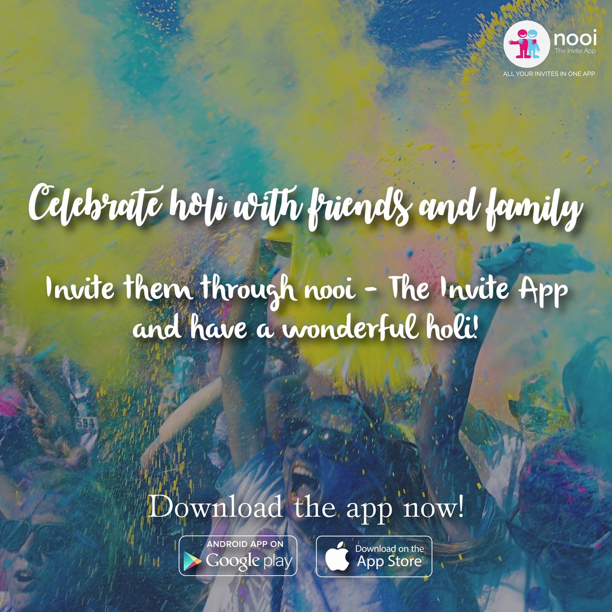 thenooi's tweet photo. Gather around with friends and family and celebrate together!
Happy Holi to all!
#holi #nooi #TheInviteApp
#invite #androidapp #techno #android #inviteapp #hostingevents #HassleFree #inviteguest #eventreminder #reminder #invitees #weddinginvitations #conferenceinvitation https://t.co/v6lSCTfnhT
