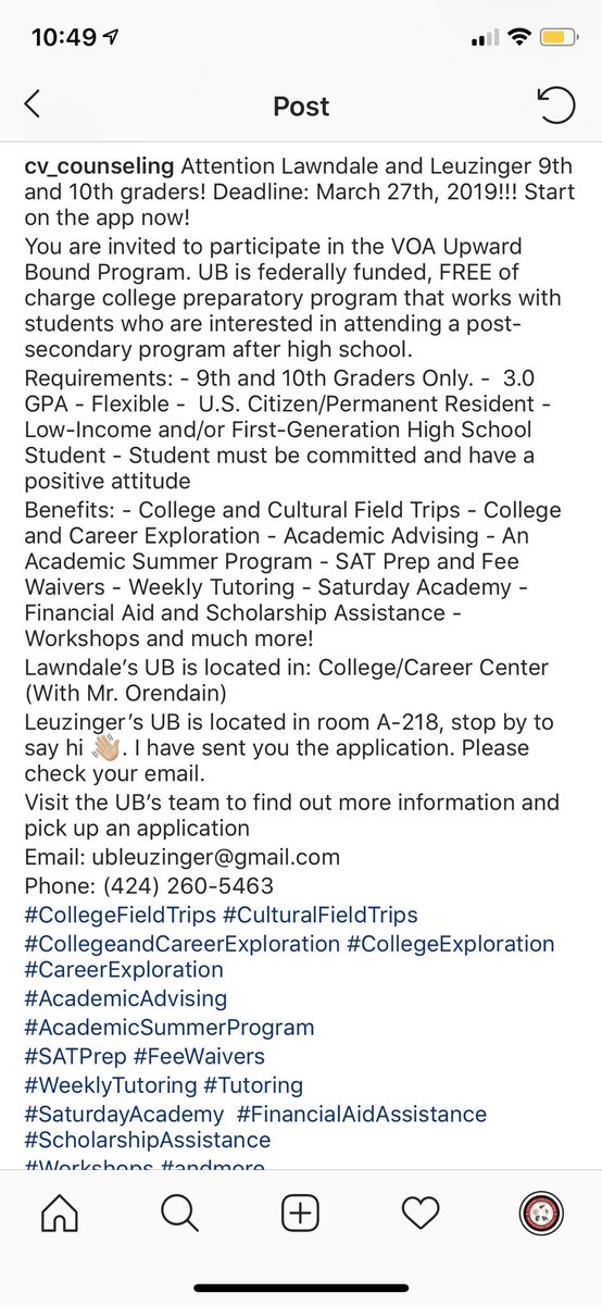 CV_Connect's tweet photo. Attention @LawndaleHSROCKS and @LeuzingerHS 9th and 10th graders! Apply to the FREE VOA Upward Bound Program. Deadline: March 27th, 2019! Check out the requirements on the last picture. You received the application in an email earlier. #upwardbound #VOA 
#collegeaccessprogram https://t.co/RKQAWgP6Ux