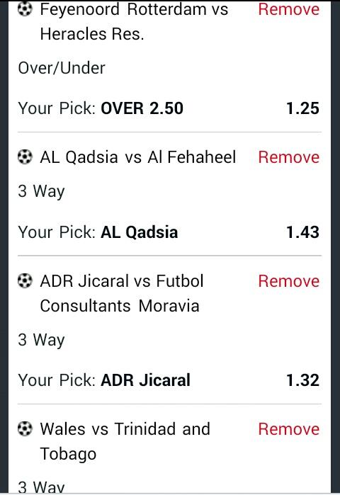 sternlyOG's tweet photo. Hi guyz,now to triple your stake at 3.06 odds. Stake 300 kshs and above.
⚽⚽
feyenoord rotterdam res. vs heracles res. -1Hwin
Al qadsia vs al fahaheel. 1Hwin
ADR jicaral vs futbol consoltants morovia(costa rica) 1Hwin
wales vs trinidad and tobago. -1Hwin
#MakeItCount
#OGtips https://t.co/KZAgcsivOR