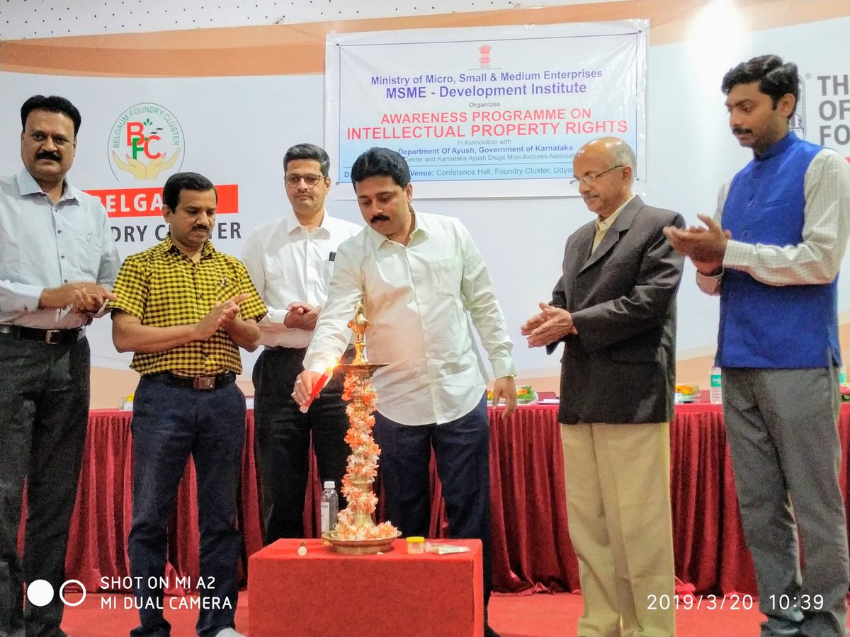 BgmDist's tweet photo. President Rohan Juvali attended as Guest of Honor for "Awareness Program on Intellectual Property Rights" organised by MSME-DI, Hubli at Belgaum Foundry Cluster. https://t.co/I3Mx1RoSGD