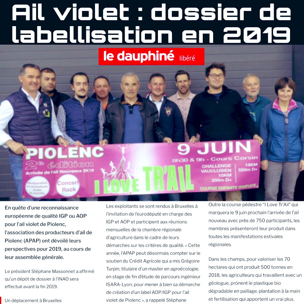 OlivierSurles's tweet photo. Retour sur l’AG Ail de Piolenc. Les actions 2018, l’arrivée de Gregoire élève ingénieur #ISARA qui élabore le dossier AOP/IGP. Une année passionnante ! Immense MERCi à tous nos partenaires, aux correspondants presse et à la municipalité de #Piolenc. #Vaucluse #RégionSud https://t.co/KbUMVDvZxD