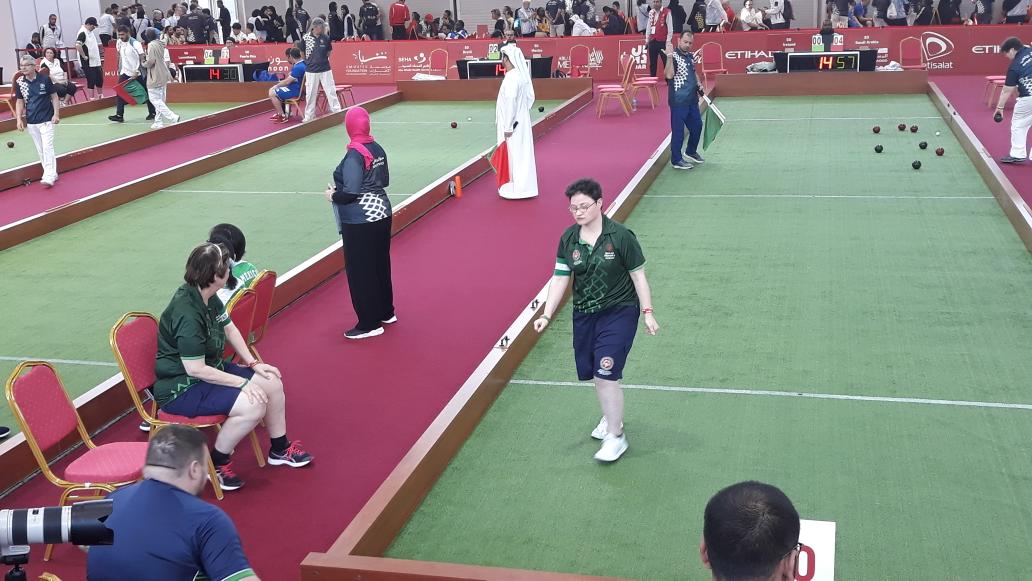 BocceSoi's tweet photo. Tough game for the ladies doubles. Caroline and Ciara are doing great but Saudi have the upper hand in this one. #TeamIreland #AbuDhabi2019 #meetthedetermined https://t.co/DVUA24tEtz