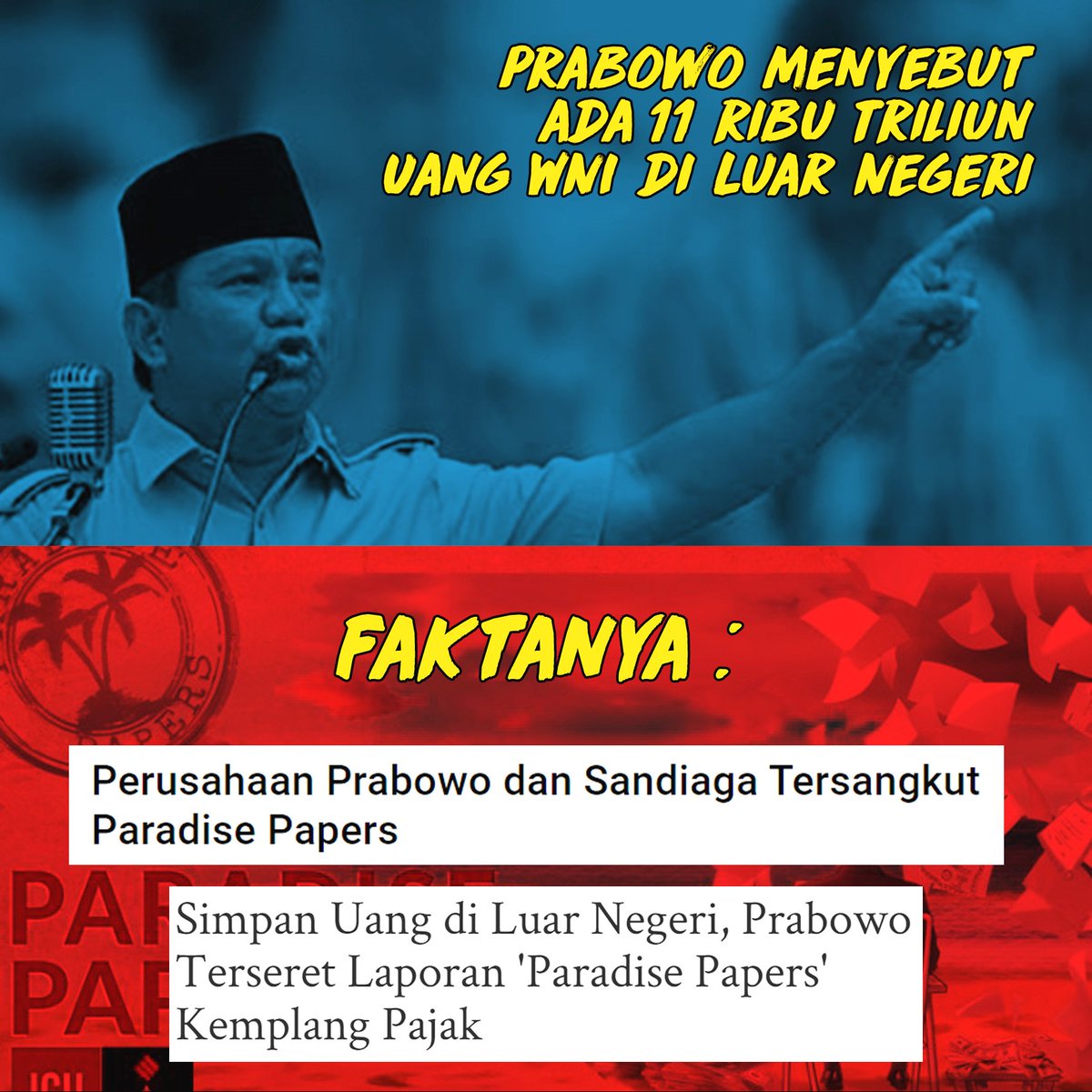 AdiImmortality's tweet photo. Pak Prabowo ini suka sekali mengungkit uang Indonesia yang ada di luar negeri. Padahal dia juga dicurigai soal uangnya yang masuk ke dalam daftar Paradise Papershttps://youtu.be/oVZ8p0XoTZQ    @_Sewerrrrr @blvest @FauziahIce @alolily_ @yv_onnem https://t.co/JDvfb3Qn21