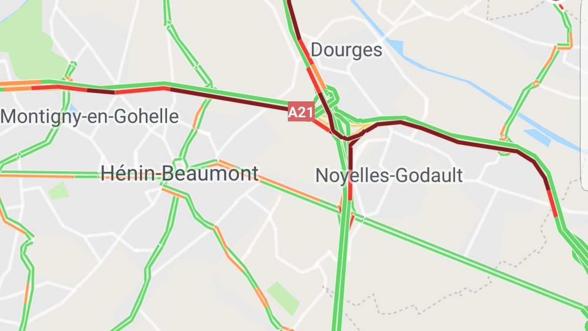 Artoistrafic's tweet photo. Camion en panne sur #A21 qui provoque 6km de bouchon en direction de Douai. https://t.co/183kRyVGmn