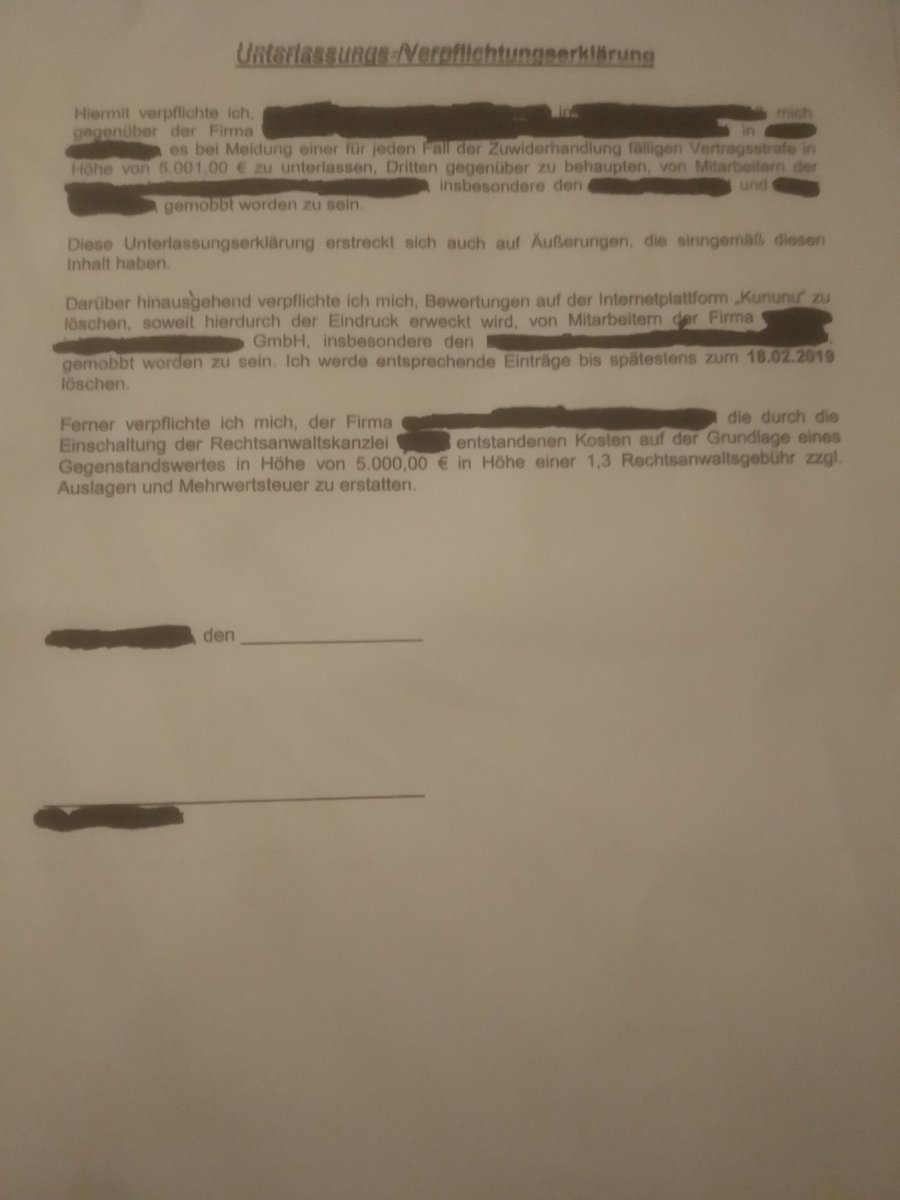 Was macht man gegen Mobbing/Bossing? Man wehrt sich dagegen. Was bekommt man? Eine Unterlassungserklärung  #bullyme

Begriff nicht gerichtlich definiert. Herabwürdigend. Nicht von Meinungsfreiheit gedeckt.
Laut gegnerischen Rechtsanwalt.