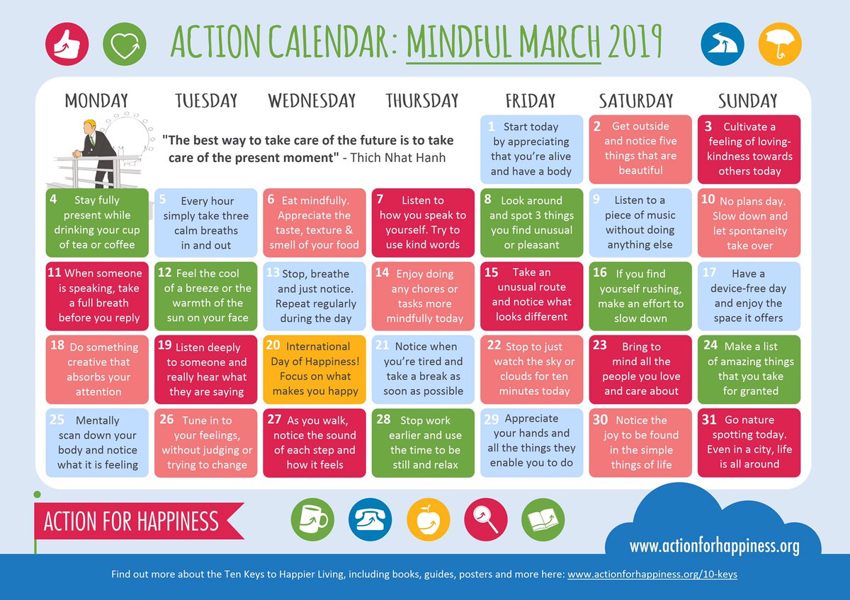 Mindful March - Day 20: International Day of Happiness! Focus on what makes you (and others) happy ☀️ actionforhappiness.org/mindful-march #MindfulMarch #InternationalDayOfHappiness