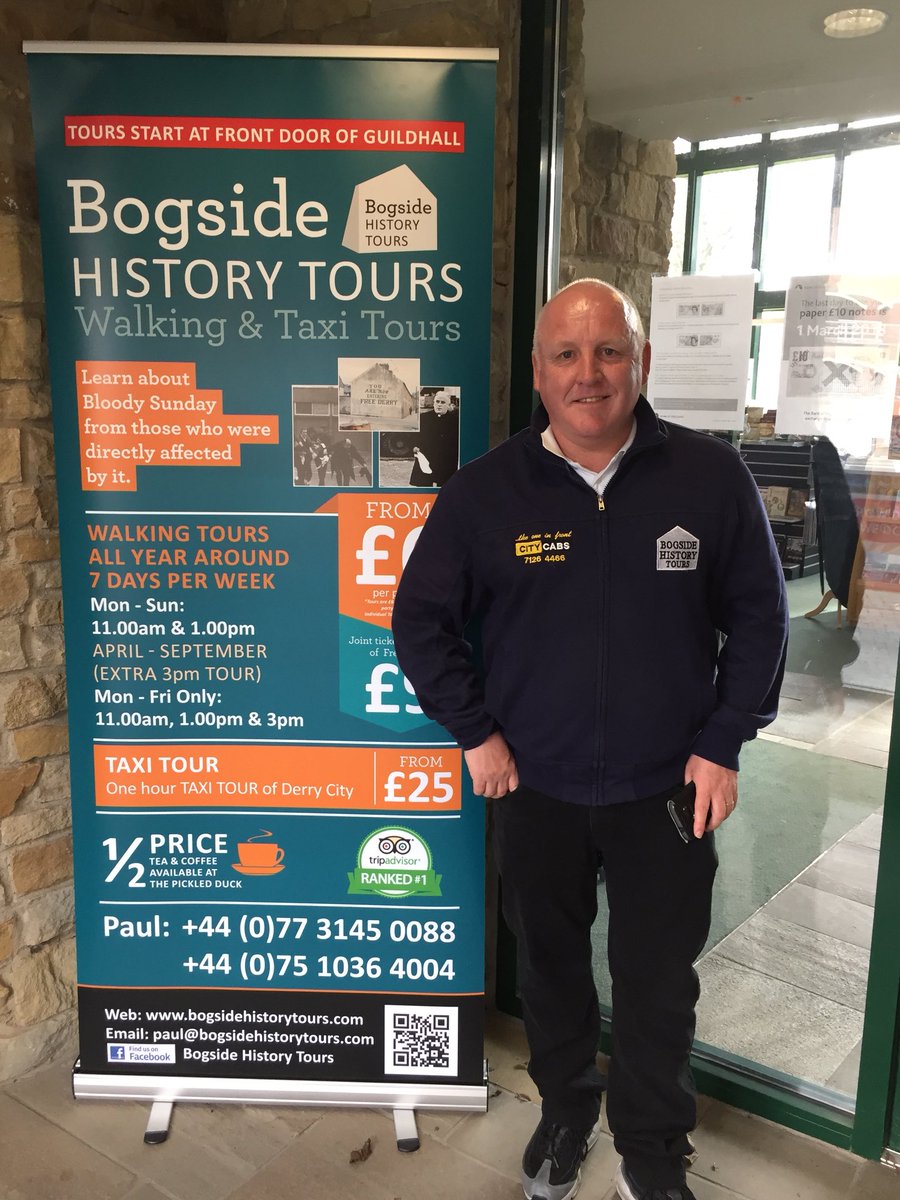 Explore Derry and the history. Tours leaving the guildhall Derry ,everyday 11am and 1pm. Other tours available on request including taxi tours and private group tours